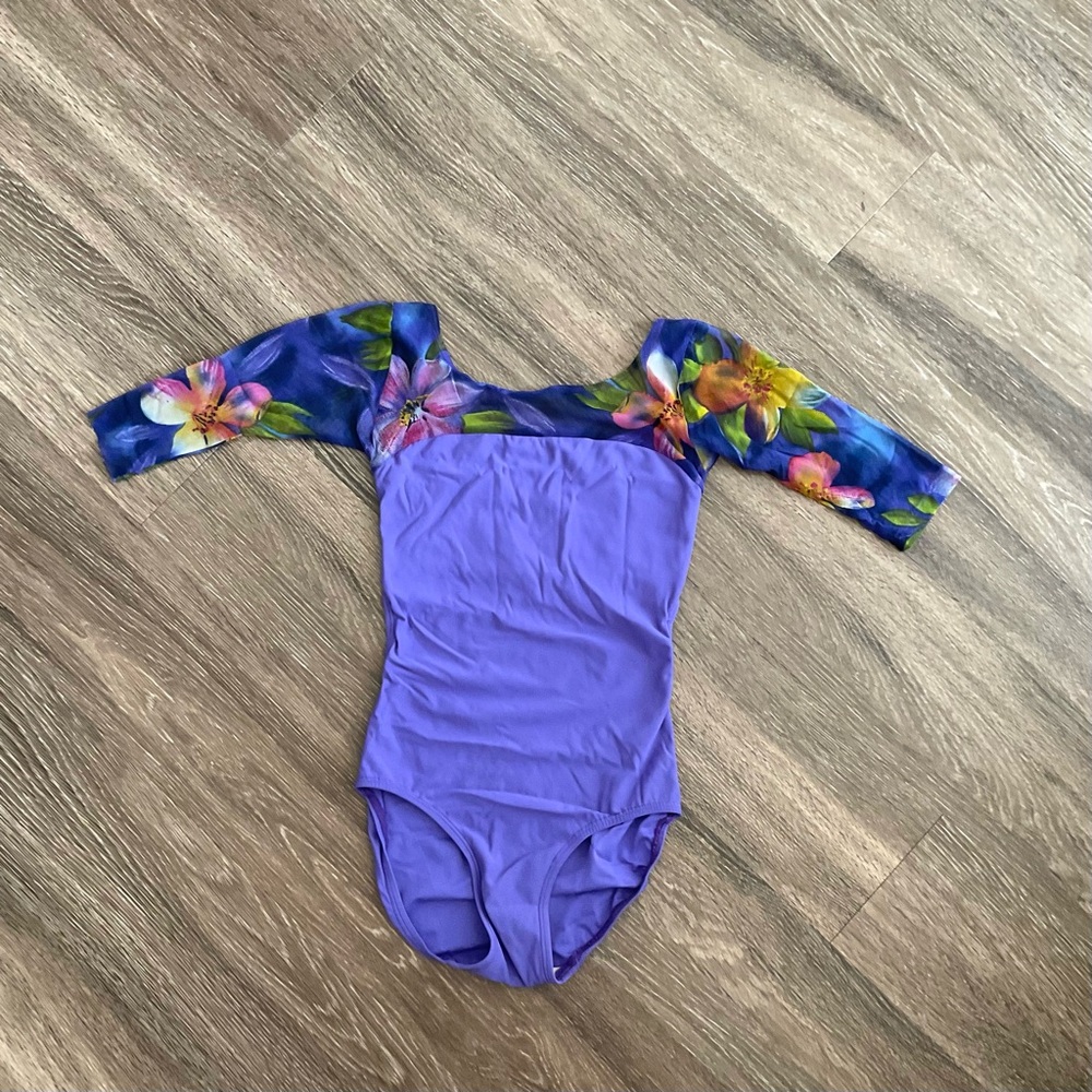Eleve Dancewear Purple Leotard with Floral Mesh